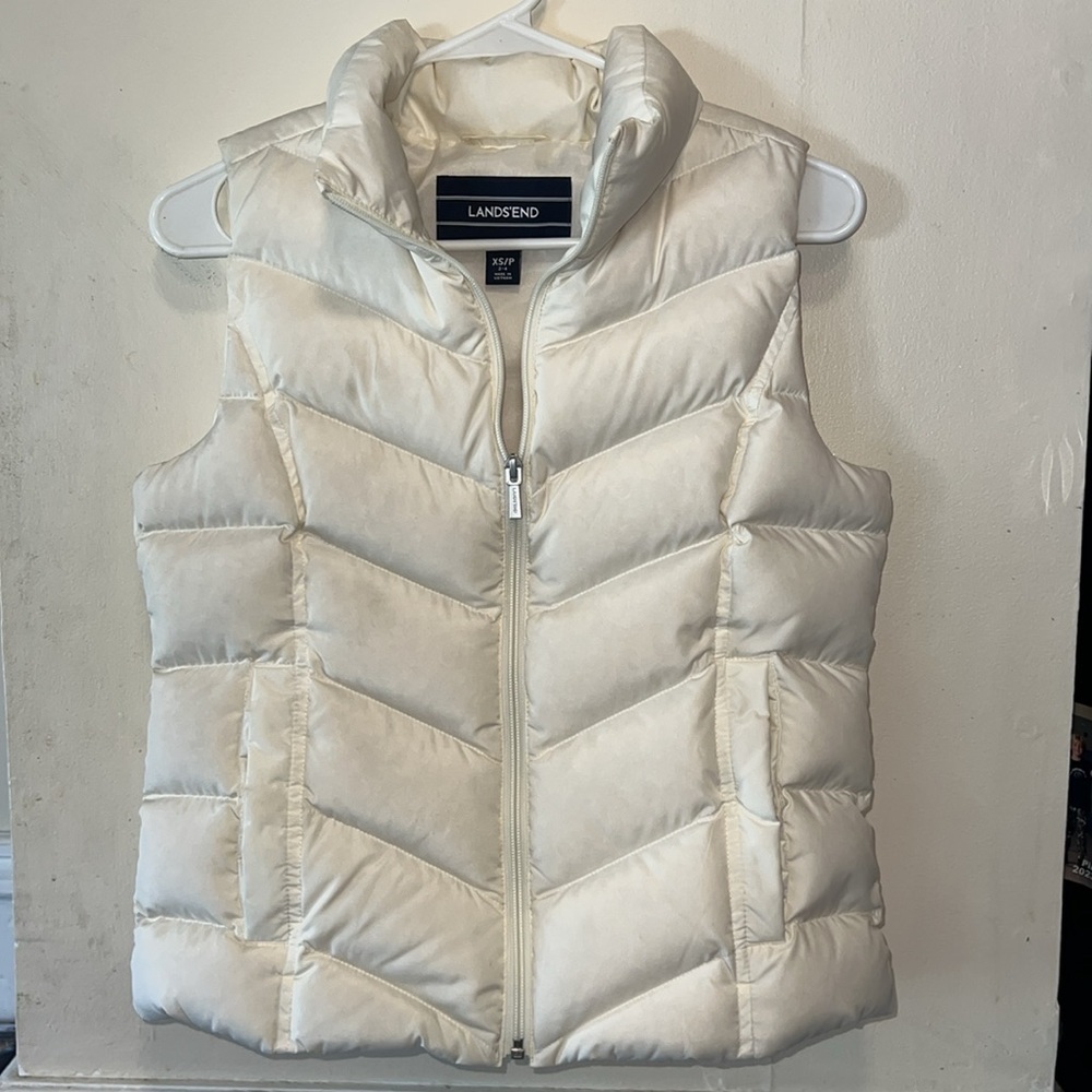 Lands' End Women's Off-White Puffer Vest 80% Down Filling 20% Feathers Size XS